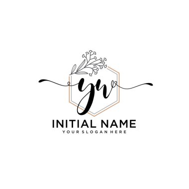 Geometrik Çerçeveli El Yazısı Çiçek Baş Logosu YW