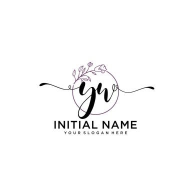 Geometrik Çerçeveli El Yazısı Çiçek Baş Logosu YW