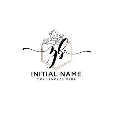Geometrik Çerçeve ile El Yazısı Çiçek Baş Logosu ZB