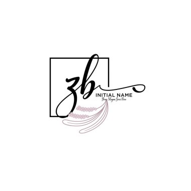 Geometrik Çerçeve ile El Yazısı Çiçek Baş Logosu ZB
