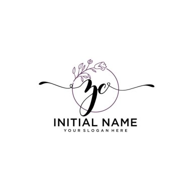 Geometrik Çerçeve ile El Yazısı Çiçek Baş Logosu ZC
