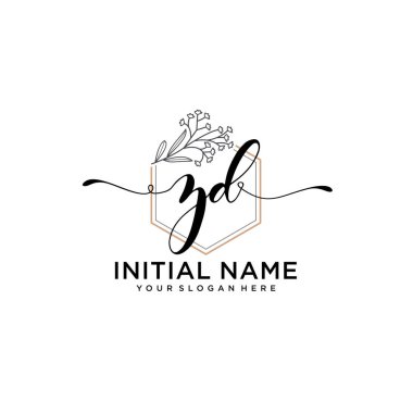 Geometrik Çerçeve ile El Yazısı Çiçek Baş Logosu ZD