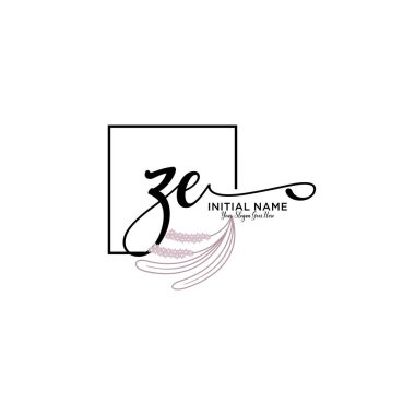 Geometrik Çerçeve ile El Yazısı Çiçek Baş Logosu ZE