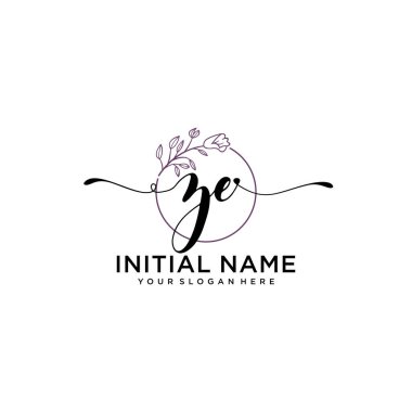 Geometrik Çerçeve ile El Yazısı Çiçek Baş Logosu ZE