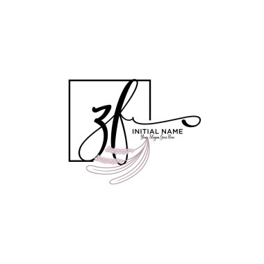 Geometrik Çerçeve ile El Yazısı Çiçek Baş Logosu ZF