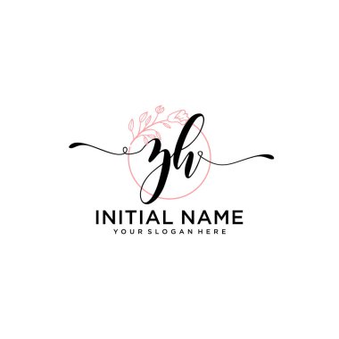 Geometrik Çerçeve ile El Yazısı Çiçek Baş Logosu ZH