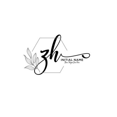 Geometrik Çerçeve ile El Yazısı Çiçek Baş Logosu ZH