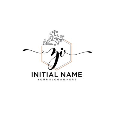 Geometrik Çerçeve ile El Yazısı Çiçek Baş Logosu ZI