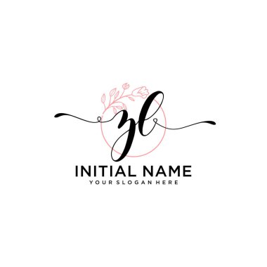Geometrik Çerçeve ile El Yazısı Çiçek Baş Logosu ZL
