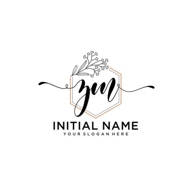Geometrik Çerçeve ile El Yazısı Çiçek Baş Logosu ZM