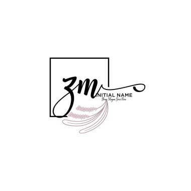 Geometrik Çerçeve ile El Yazısı Çiçek Baş Logosu ZM