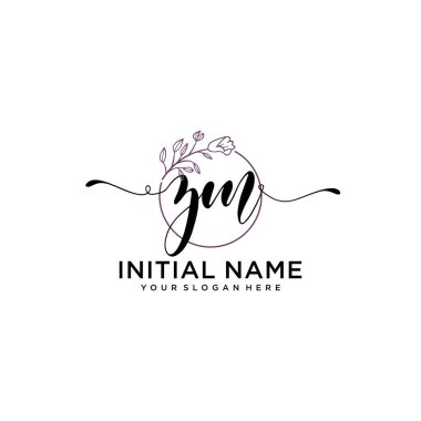 Geometrik Çerçeve ile El Yazısı Çiçek Baş Logosu ZM