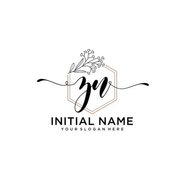 Geometrik Çerçeve ile El Yazısı Çiçek Baş Logosu ZN