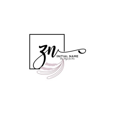 Geometrik Çerçeve ile El Yazısı Çiçek Baş Logosu ZN