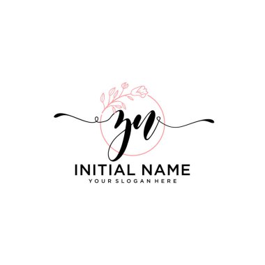 Geometrik Çerçeve ile El Yazısı Çiçek Baş Logosu ZN