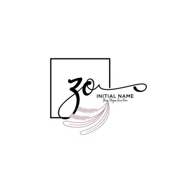 Geometrik Çerçeve ile El Yazısı Çiçek Baş Logosu ZO