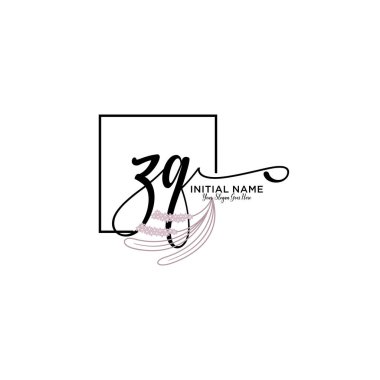 Geometrik Çerçeve ile El Yazısı Çiçek Baş Logosu ZQ