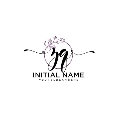 Geometrik Çerçeve ile El Yazısı Çiçek Baş Logosu ZQ