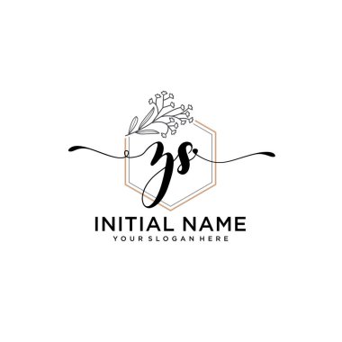 Geometrik Çerçeve ile El Yazısı Çiçek Baş Logosu Z S