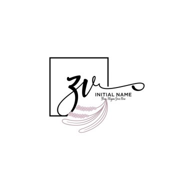 Geometrik Çerçeve ile El Yazısı Çiçek Baş Logosu ZV