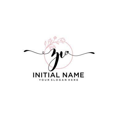 Geometrik Çerçeve ile El Yazısı Çiçek Baş Logosu ZV