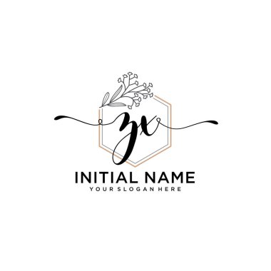 Geometrik Çerçeve ile El Yazısı Çiçek Baş Logosu ZX