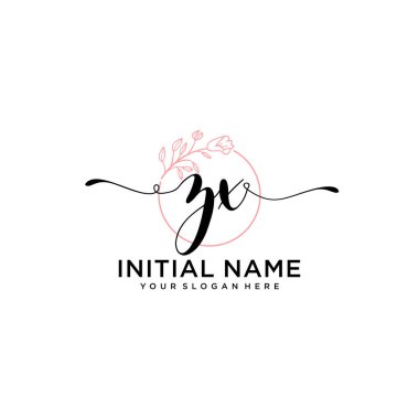 Geometrik Çerçeve ile El Yazısı Çiçek Baş Logosu ZX