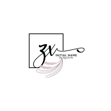 Geometrik Çerçeve ile El Yazısı Çiçek Baş Logosu ZX