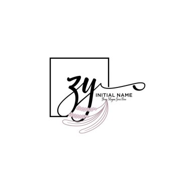 Geometrik Çerçeveli El Yazısı Çiçek Baş Logosu ZY