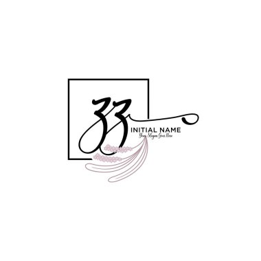 Geometrik Çerçeve ile El Yazısı Çiçek Baş Logosu ZZ