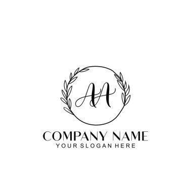 El yazısı AA Baş harfleriyle Çiçek Monogram Logosu Seti