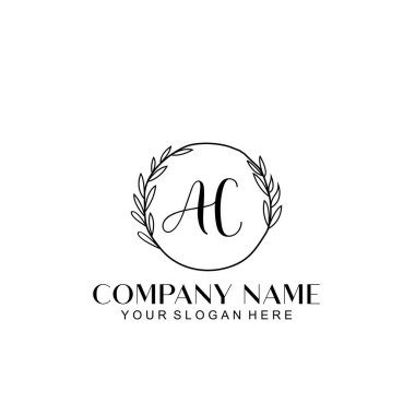 El yazısı AC Baş harfleriyle Çiçek Monogram Logosu Seti