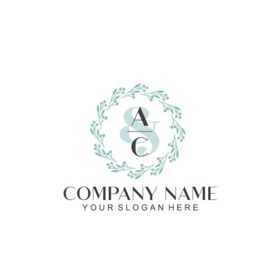 El yazısı AC Baş harfleriyle Çiçek Monogram Logosu Seti