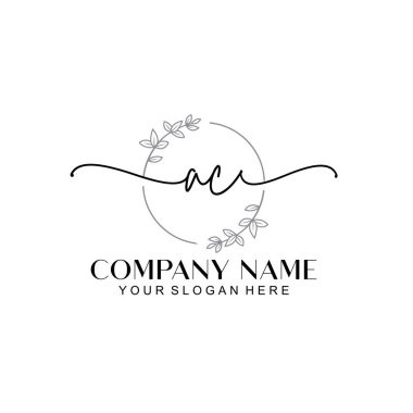 Çiçek ve Min ile Modern El Yazısı AC İlk Logo Şablonları