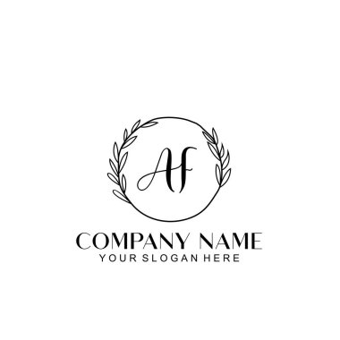 El yazısı AF Baş harfleriyle Çiçek Monogram Logosu Seti