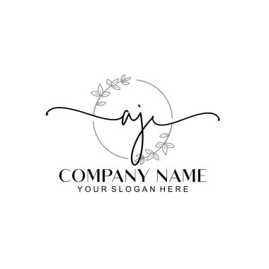 Çiçek ve Min ile Modern El Yazısı AJ İlk Logo Şablonları