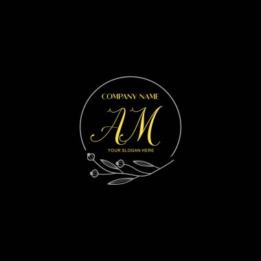 Floral ve Lüks Acc ile el yazısıyla AM İlk Logo Şablonları