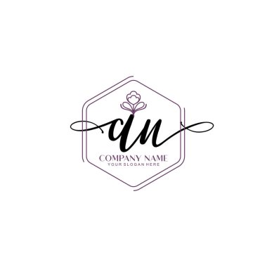 Çiçek ve Min ile Modern El Yazısı Bir İlk Logo Şablonu