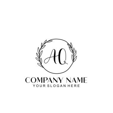 El yazısıyla AQ Baş harfleri olan Çiçek Monogram Logosu Seti