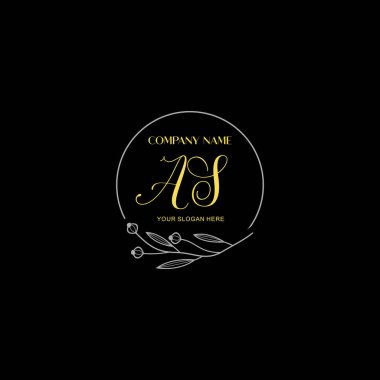 Floral ve Lüks Acc ile el yazısıyla AS İlk Logo Şablonları