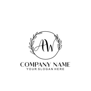 El yazısı AW Baş harfleriyle Çiçek Monogram Logosu Seti