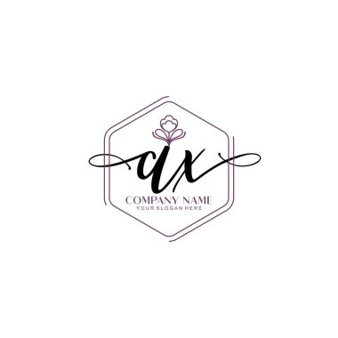 Çiçek ve Min ile Modern El Yazısı AX İlk Logo Şablonları