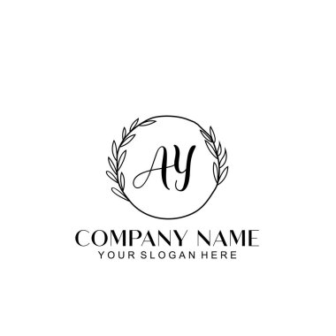 El yazısı AY baş harfleriyle Çiçek Monogram Logosu Ayarları