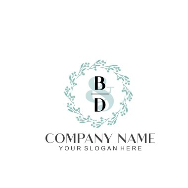 El yazısı BD Baş harfleriyle Çiçek Monogram Logosu Ayarları