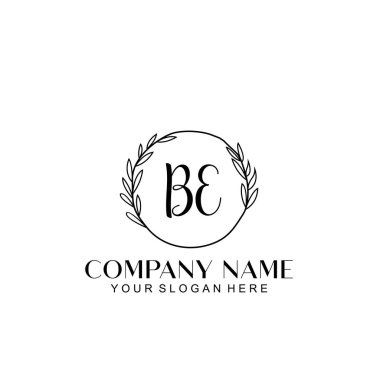El yazısı BE Baş harfleriyle Çiçek Monogram Logosu Ayarlandı