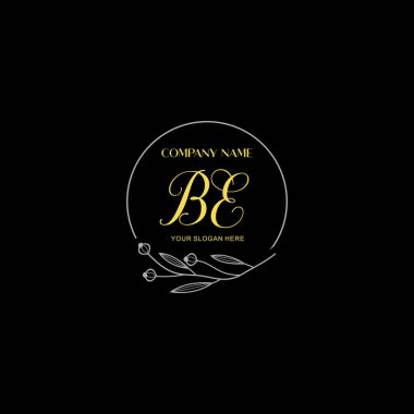 Floral ve Lüks Acc ile elle yazılmış BE İlk Logo Şablonları