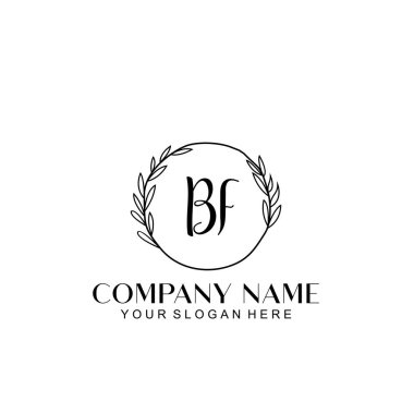 El yazısı BF Baş harfleriyle Çiçek Monogram Logosu Seti
