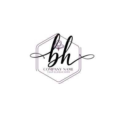 Çiçek ve Min ile Modern El Yazısı BH İlk Logo Şablonları
