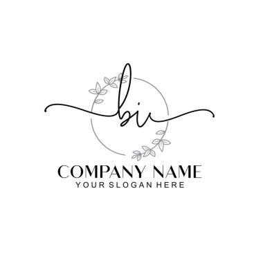 Modern el yazısı BI Floral ve Min ile İlk Logo Şablonları