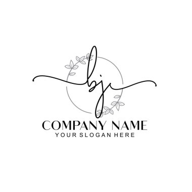 Çiçek ve Min ile Modern El Yazısı BJ İlk Logo Şablonları